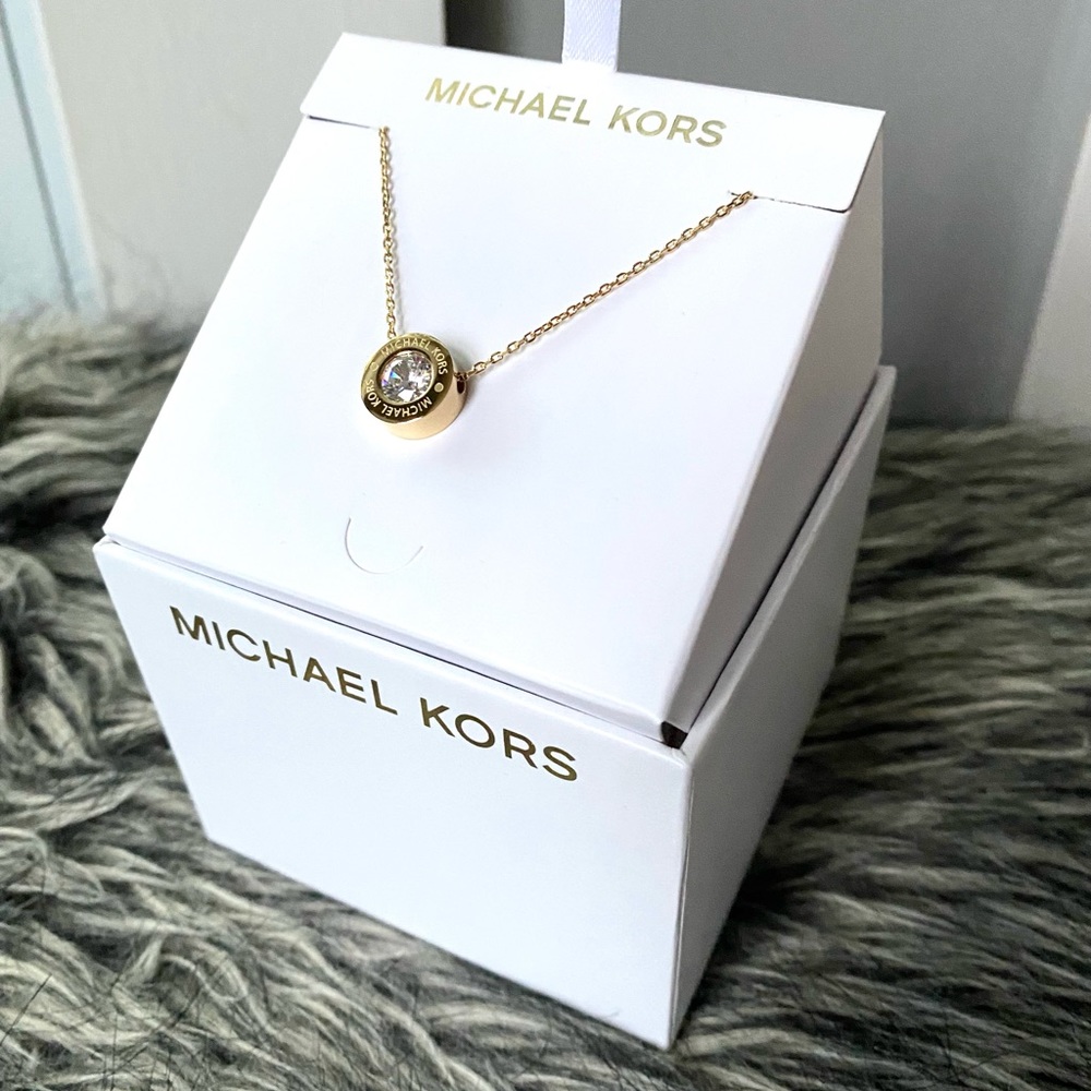 NWT authentic MK gold tone stone pendant